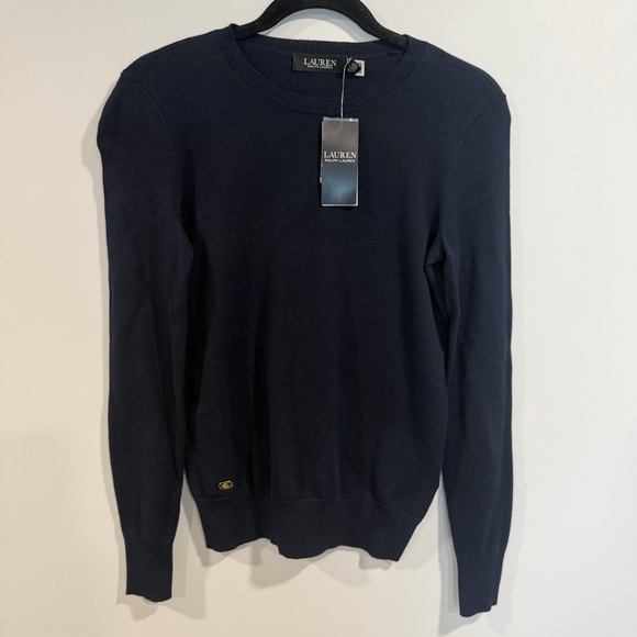 Lauren Ralph Lauren Women Cotton Blend Navy Sweater Crew Neck Sz XS NWT MSR $115